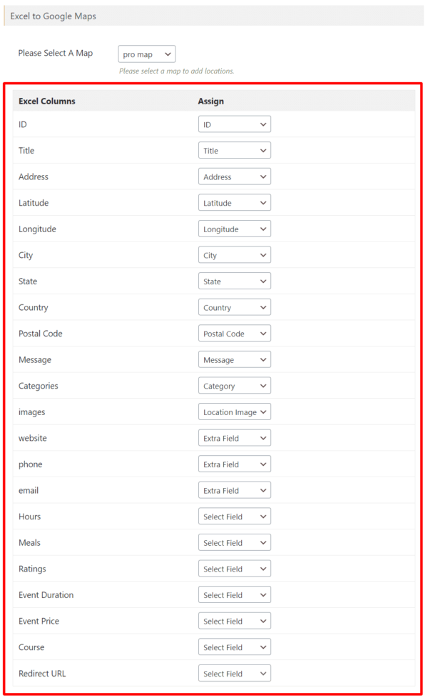 How to map excel data in Google Maps WP Maps Pro