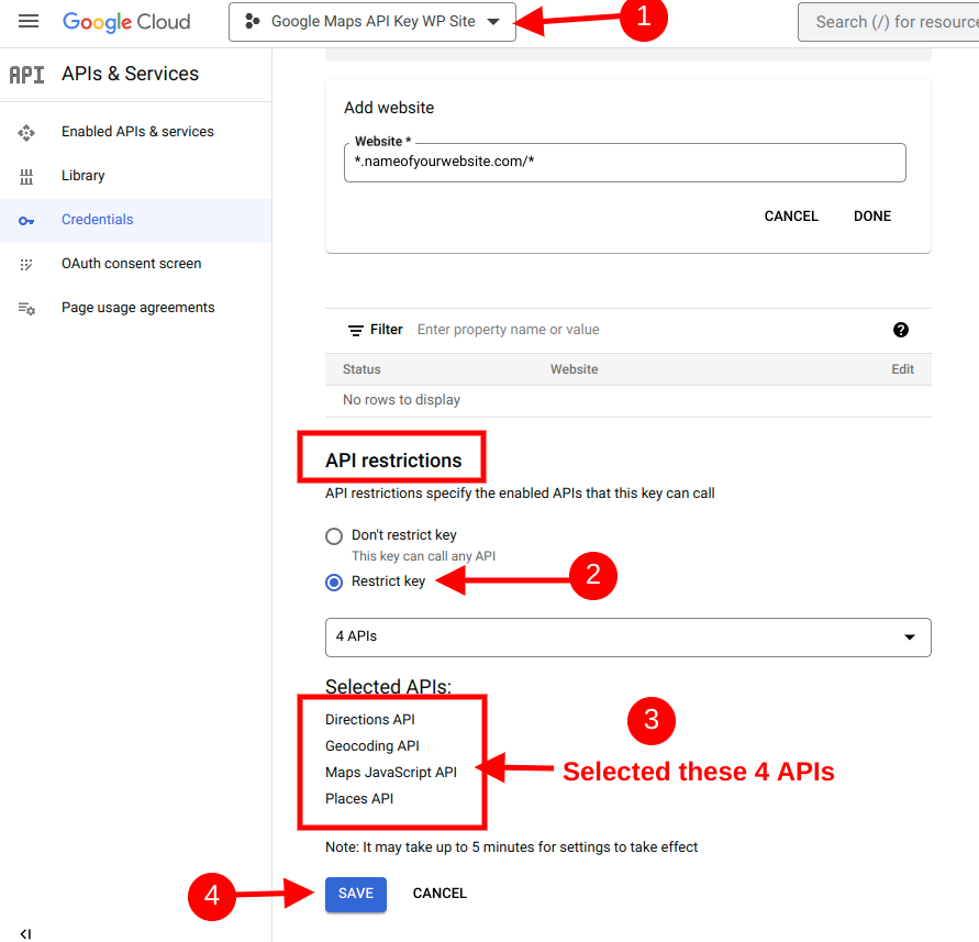 Google Maps API Key - APIs Restrictions