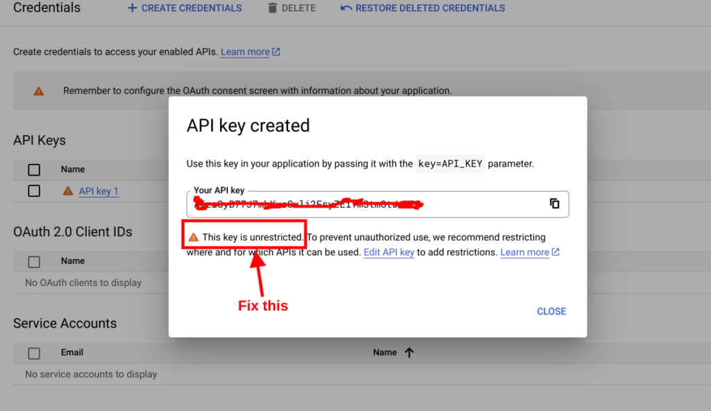 Google Cloud Credentials API Key Unrestricted