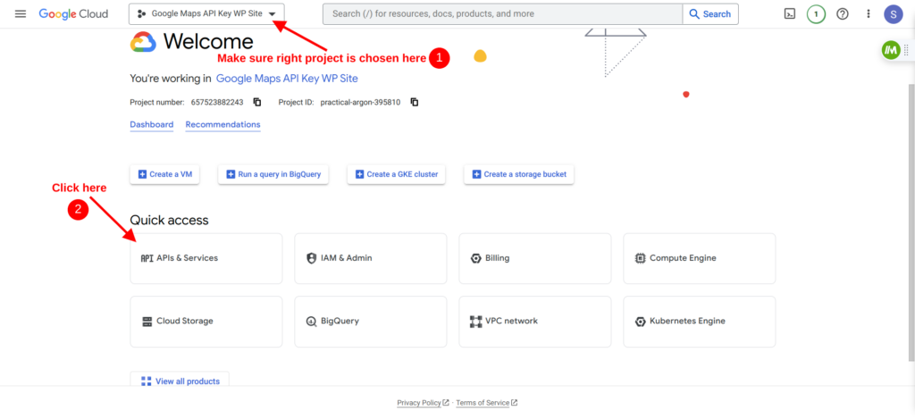 Google Cloud Project Dashboard