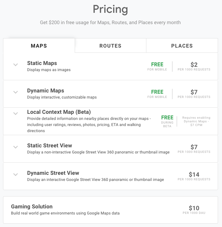 google map api pricing