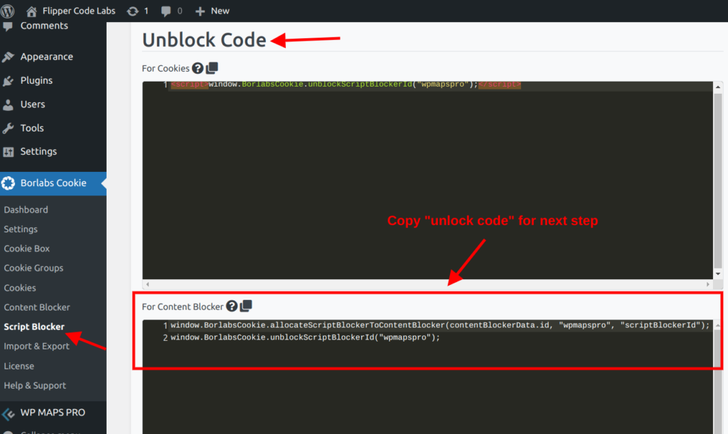 borlabs cookies copy unblock code