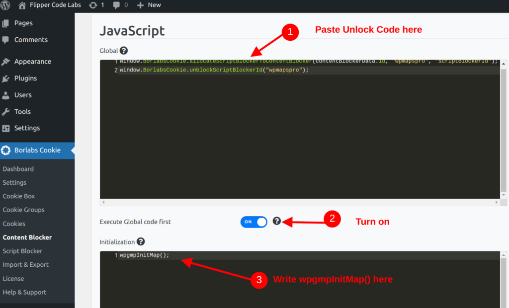 Borlabs cookies paste unblock code