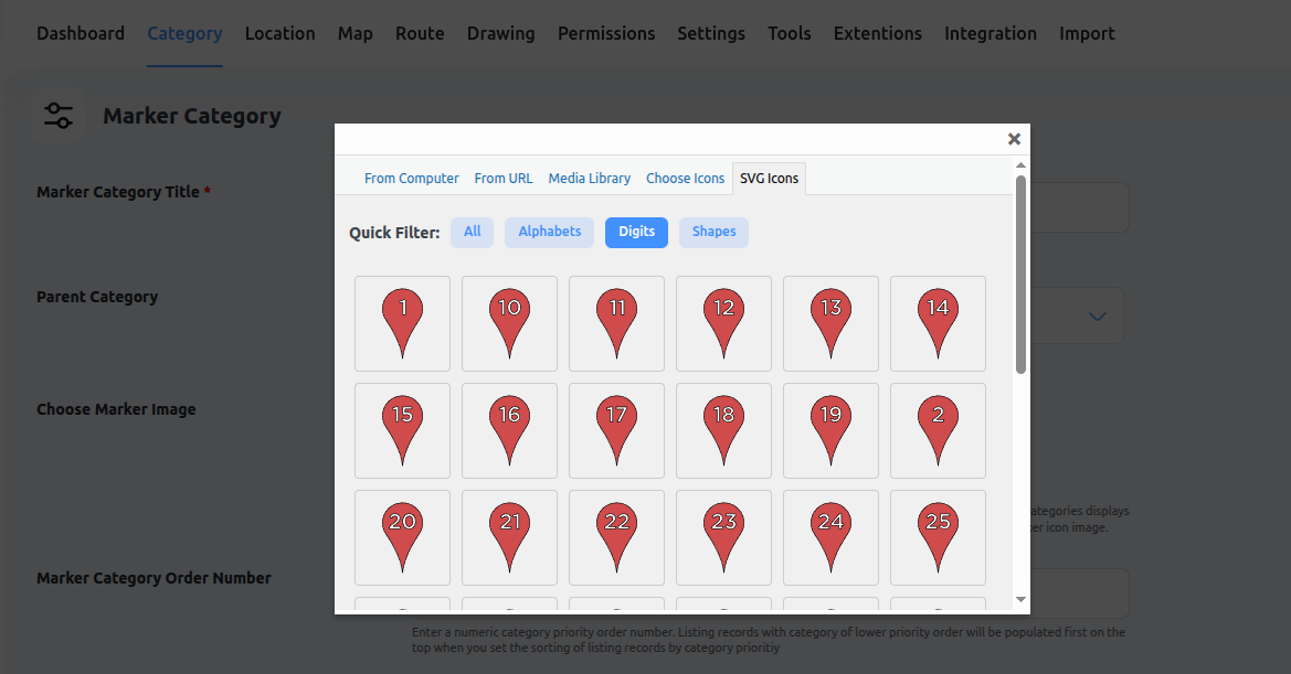 1 to 25 Marker Categories icons
